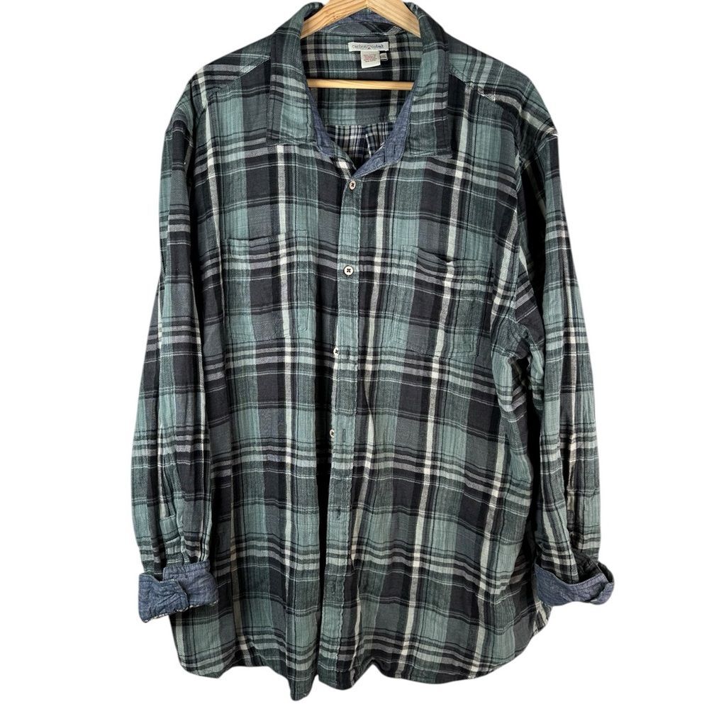 Carbon 2 Cobalt Blue Plaid Flannel Long Sleeve Button Up Shirt Men’s Size XXL